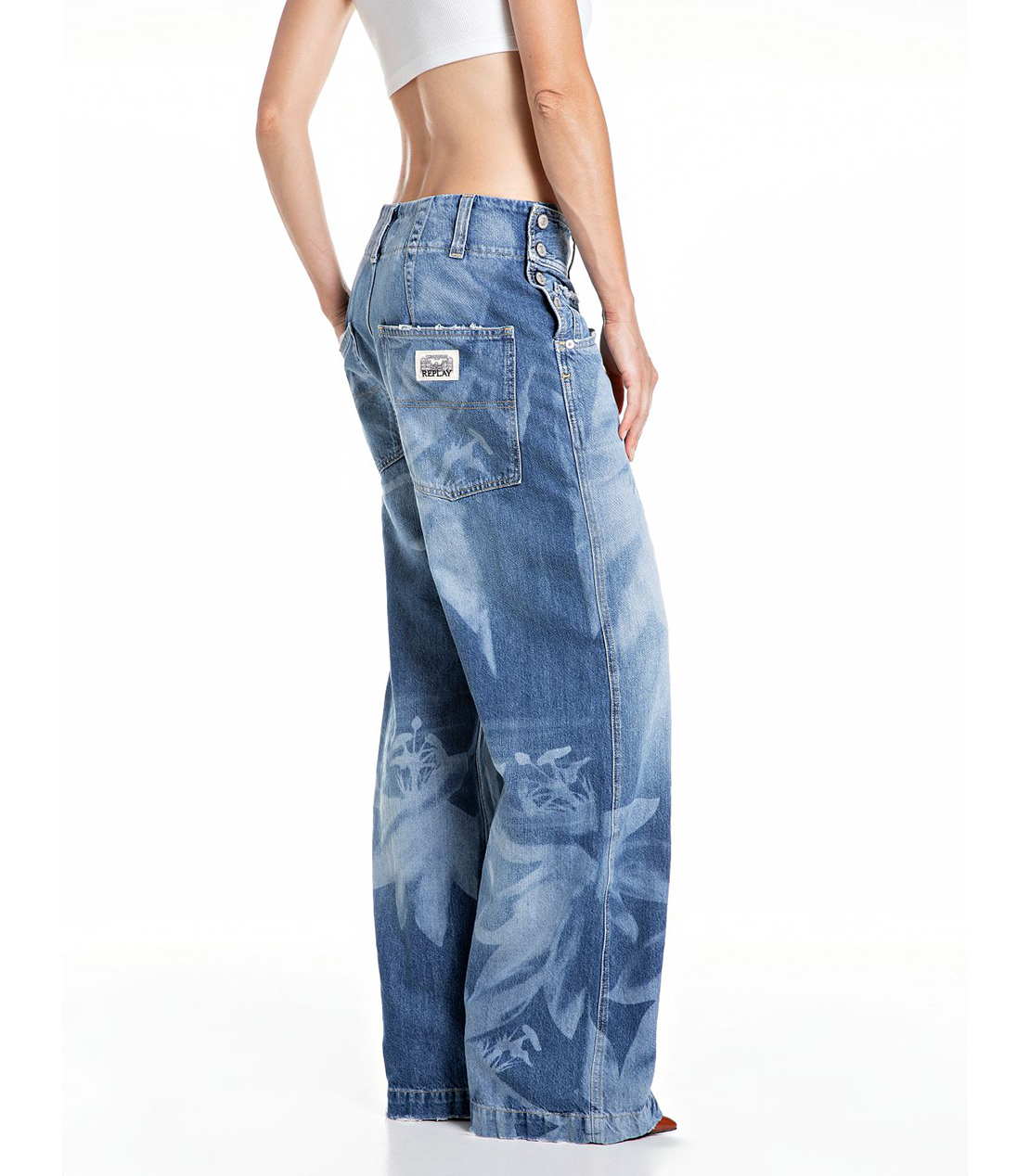 フラワープリントワークワイドデニム 詳細画像 ブルー 4